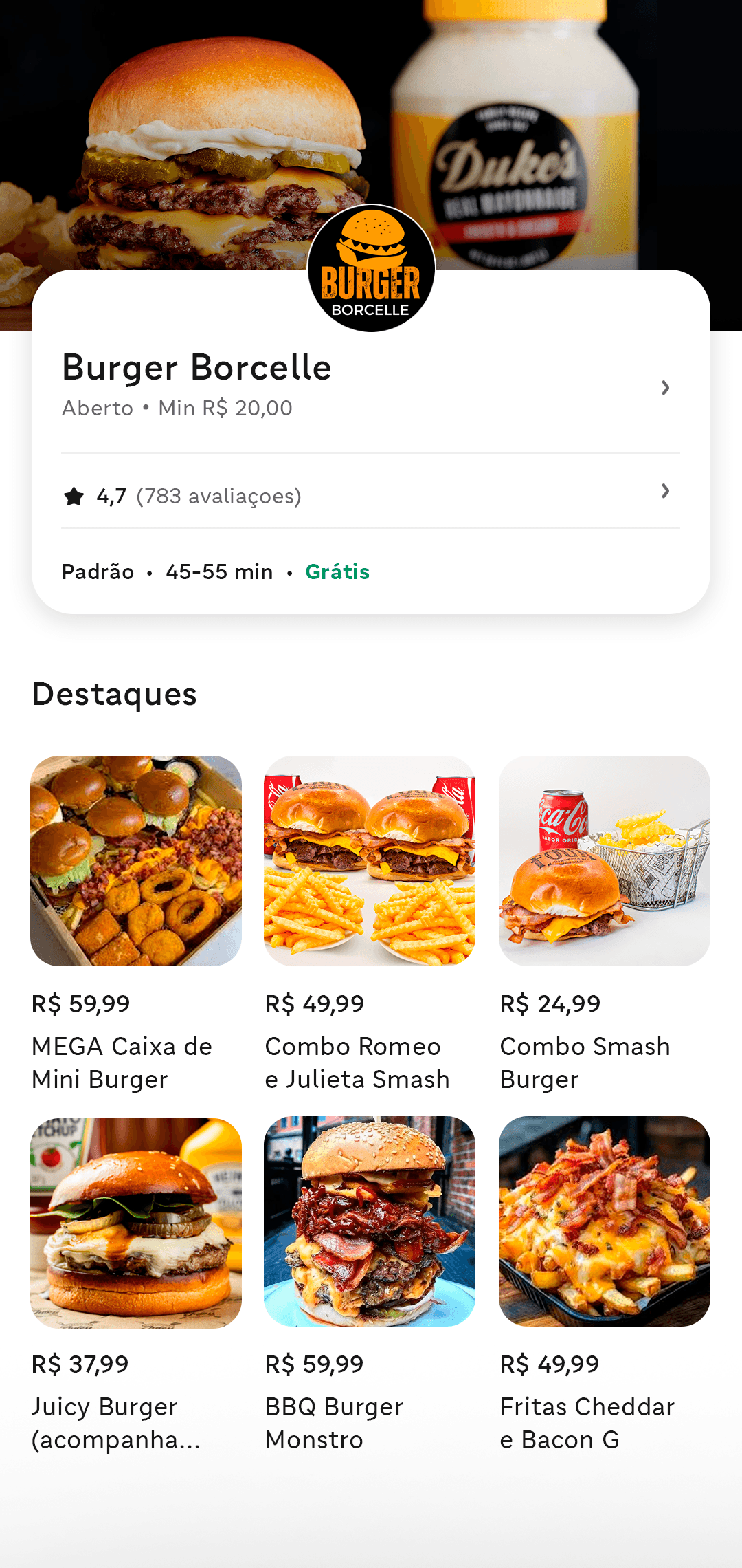 Preview do cardápio digital